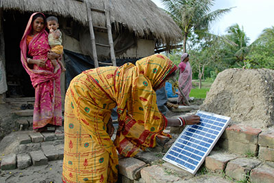 woman with solar panel